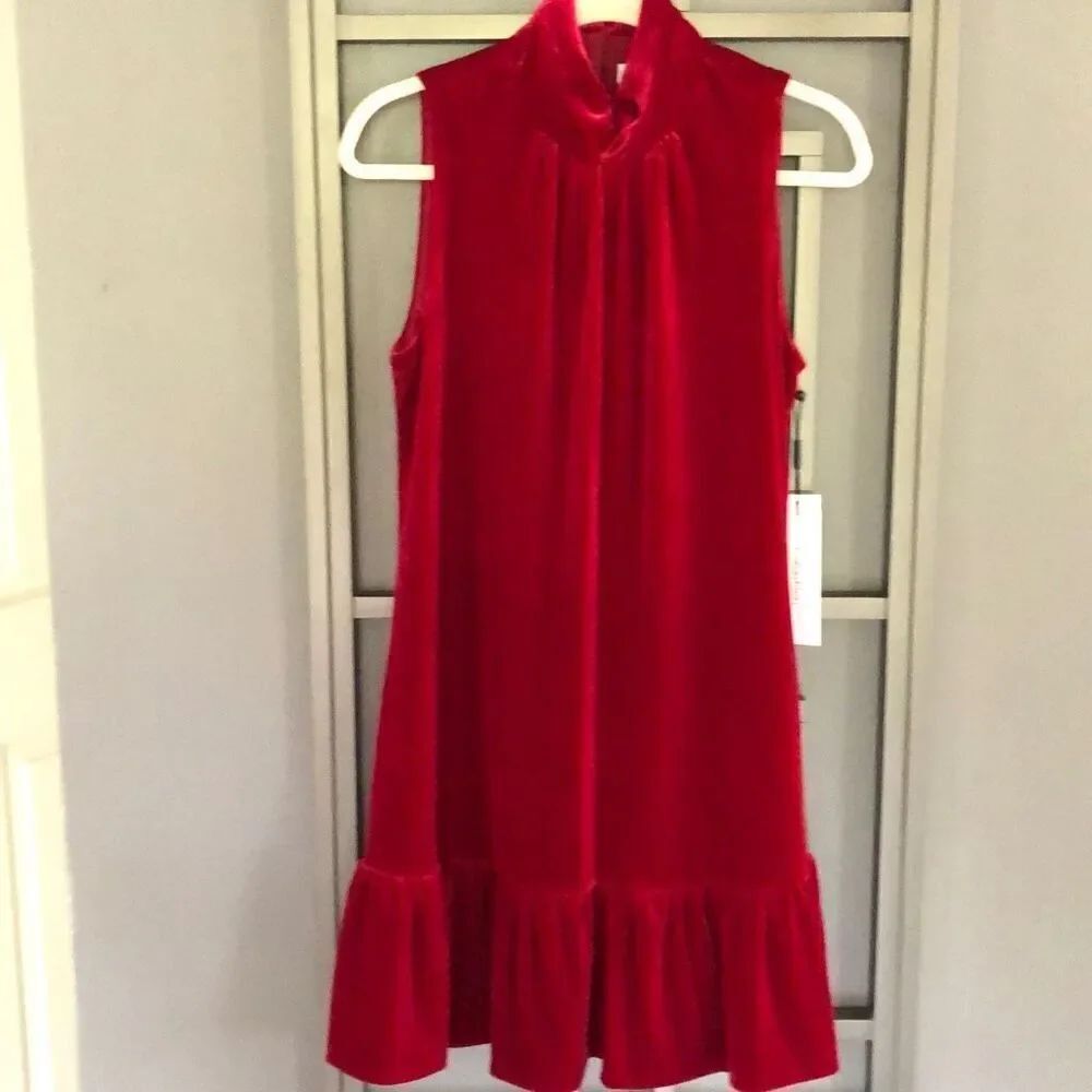 NWT Calvin Klein red velvet sleeveless dress with ruffle size 10